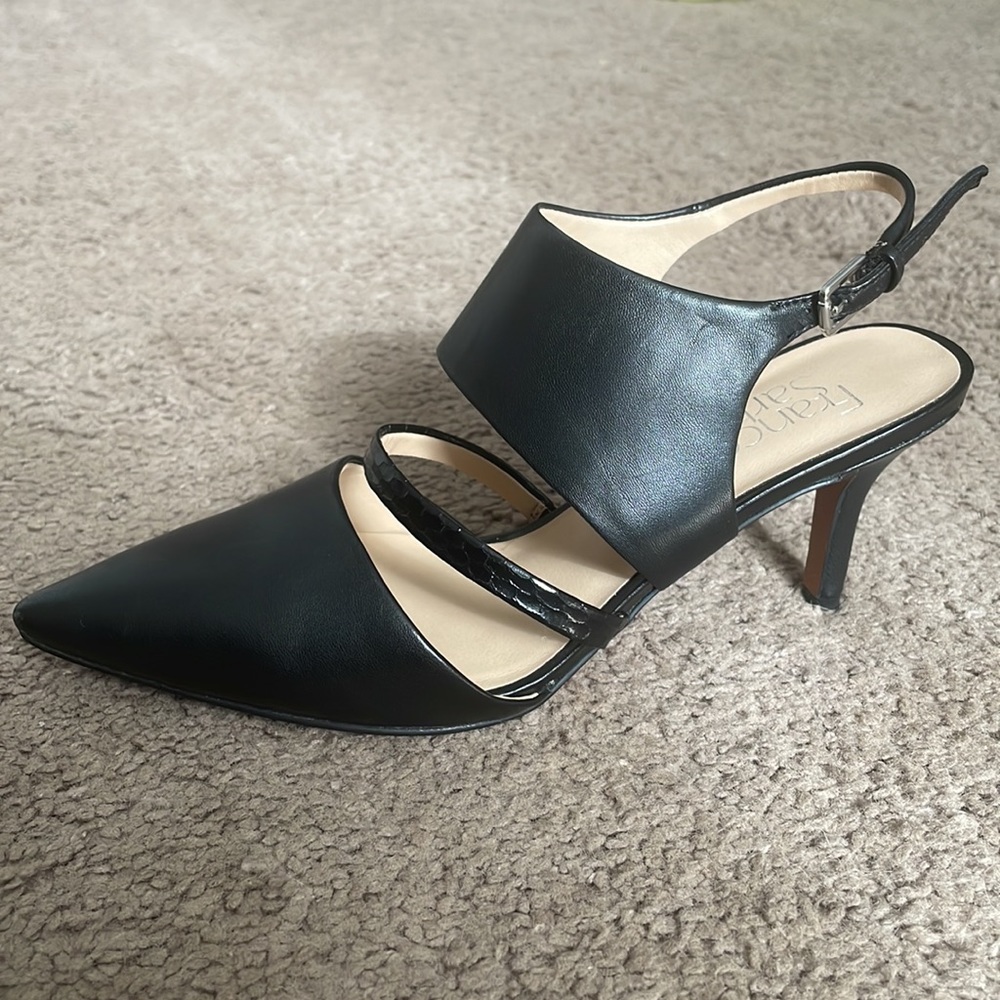 Franco Sarto genuine leather black pointed heels women's size 6.5